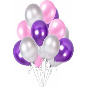 Resim 10 Adet Metalik Sedefli Mor-pembe-gümüş Helyumla Uçabilen Balon 