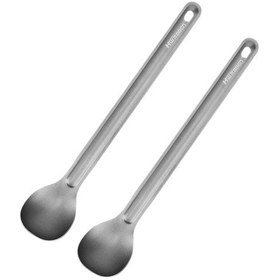 Resim Yifomall 2 Adet Titanyum Uzun Saplı Kaşık - 21.8cm Uzunluk, 19g Hafif, Mat Yuvarlak Uç Çok Renkli 