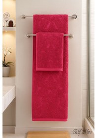 Resim Banyo & Yüz Havlusu Seti %100 Pamuk 90x150 + 50x90 Cm Amorivy Vişne 