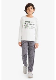 Resim Defacto Erkek Çocuk Termal Pijama Takımı Baskılı Uzun Kollu Üst Uzun Alt F3349a825wngr503 Gri-gr503 