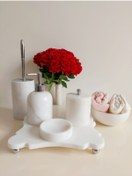 Resim Sümeyra Marble Art Paradise - Dekoratif Beyaz Mermer Banyo Seti 6lı 