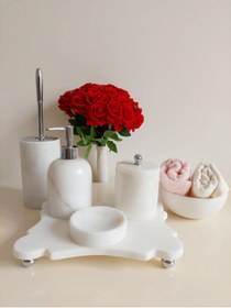 Resim Sümeyra Marble Art Paradise - Dekoratif Beyaz Mermer Banyo Seti 6lı 