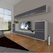 Resim Decoraktiv Eko 9 Mdf Std Krom Ayaklı Tv Ünitesi Tv Sehpası - Beyaz - Antrasit 