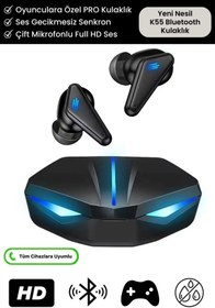 Resim Carlburn Özel RGB Işıklı K55 Tws Pro Extra Bass Mikrofonlu 3D Stereo Ses Bluetooth Kablosuz Oyuncu Kulaklık 