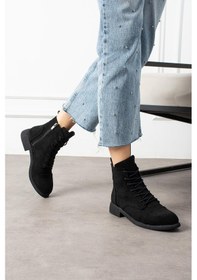 Resim Shoetek Marcello Kadın Bot&bootie Kauçuk Tabanlı Bağcıklı Siyah Süet Siyah 
