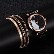 Resim Hanyang 4 Adet Siyah Set-A 4 Adet Set Kadın Saatler Lüks Elbise Manyetik Kedi Desen Pembe Bayanlar Izle Bayanlar Bilezik Izle Relogio Feminino Dropshipping (Yurt Dışından) 