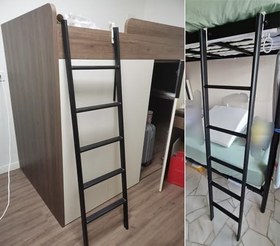 Resim Yatak Merdiveni Yurt Çatı Katı Çocuk Yetişkin Ranza Merdiveni, Kancalı Siyah Karavan Ranza Merdivenleri, Geniş Basamaklı Değiştirilebilir Kısa Merdiven, Okul Için Yerden Tasarruf Sağlayan Metal Merdiv 