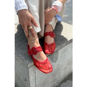 Resim Cyreya File Kırmızı Toka Detaylı Mary Jane 