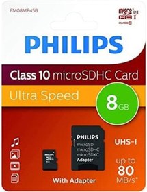 Resim Philips Fm08mp45b/00 8gb Class10 Uhs-ı U1 Tf Adaptörlü Micro Sdhc Hafıza Kartı 