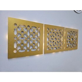 Resim Led Işıklı Motif Tablo 3 Lü Set - 30x30cm Gold 