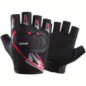 Resim 1 Çift Erkek Çok Fonksiyonlu Kaymaz Bisiklet ve Yürüyüş Yarım Parmak Açık Hava Spor Eldivenleri - Siyah ile Kırmızı ve Beyaz Detaylar, Polyester Karışımı, Örgü Kumaş, Ayarlanabilir Kapatma, Elde Yıkanabilir, Spor Eldivenleri|Fonksiyonel Eldivenler|Kapatma Eldivenleri 