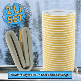 Resim Badem10 Kapı Pencere Bandı Fitili Yapışkanlı Beyaz Soğuk İzolasyon Bant 10X2=20 Metre + Eşik Süngeri 2'li Set 