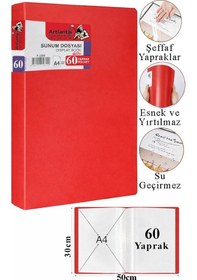 Resim Sunum Dosyası 80 Li 1 Paket Poşet Dosyalı Katalog Dosyası 80 Poşetli Kendinden Dosya Plastik Kapaklı Kırmızı 