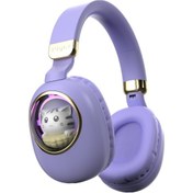 Resim Youtek Mor Köpek Balığı Desenli Kablosuz Bluetooth 5.3 Kulaklık, Rgb Işık, Aux Girişi, Genişletilebilir Başlık, Yumuşak Kulaklık, 400mah Pil 