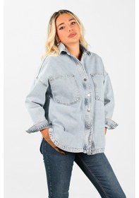 Resim Oversize Kadın Jean Ceket Effect Mavi 