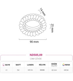 Resim Nevo Sıva Altı Cam Spot Krom ND505 
