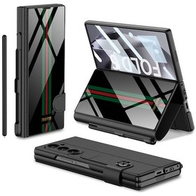 Resim Galaxy Z Fold 6 Uyumlu Kamera Korumalı Kartlıklı Kalem Bölmeli Kıpta Çizgili Droga Kılıf - Yeşil Kırmızı 