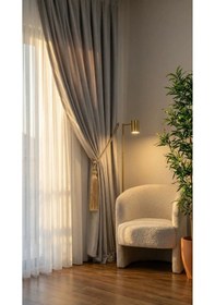 Resim Açık Gri Renk Kadifemsi Ada Fon Perde 1/3 Sık Pileli V-40 Açık Gri 