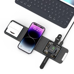 Resim Wiwu Wi-W001 3in1 Katlanabilir Magnetik Kablosuz Şarj Standı - Gri 