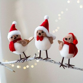 Resim 1 Adet Sevimli Kırmızı Santa Şapkalı ve Kabarık Beyaz Tüylerle Süslü Küçük Kuş Dekoru - Noel Ağacı Süsü, Şükran Günü, Yılbaşı, Doğum Günü Partisi İçin Ev Dekorasyonu, Yaratıcı Hediye (Pil Gerekmez), Dış Mekan Noel Süsü, Festivallik Tasarım, El Yapımı Süs, Parti Organizatörleri için Dekoratif Kolye, Yumuşak Kumaş 