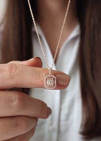 Resim Baget Taşlı 925 Ayar Gümüş Kadın Rose Kaplama Kolye 