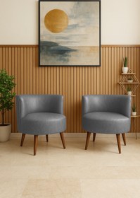 Resim Azra Mobilya Sydney 2 Adet Modern Berjer Tekli Koltuk | Deri Kumaş | Ahşap Ayak | Ofis ve Ev Kullanımı GRİ 