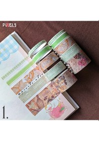 Resim Vintage Washi Tape Bant Baskılı Yapışkanlı Maskeleme Kağıdı 45f Desenli Bant 10'lu - Turuncu Eski Yazı 1 