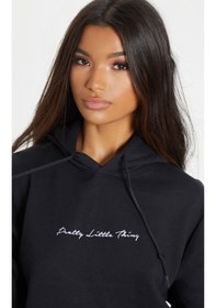 Resim Pretty Eşofman Takımı Sweatshirt Jogger - Siyah Baskılı Kapüşonlu Oversize Şardonlu Lastik Paça Siyah 