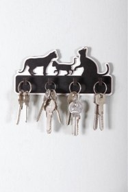 Resim SUME Dekoratif Kedi Ailesi Anahtar Askısı Ahşap Anahtarlık Dekor 