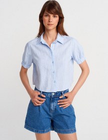 Resim Dilvin 50504 Kısa Balon Kollu Gömlek-mavi Mavi 