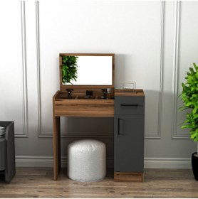 Resim Arnetti Makyaj Masası Aynalı Kapaklı Dolaplı Renk Ceviz, Antrasit - Inci 4 Farklı Renk Seçenekleriyle 