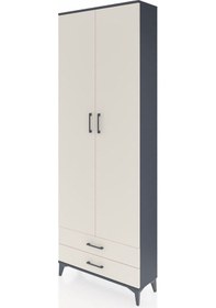 Resim Arges Dolap 2 Raflı 2 Çekmeceli Tek Askılı 88x30x243 Antrasit-aytaşı Antrasit 