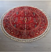 Resim Just Arte Dekoratif Kırmızı Kapı Önü Paspas Örgü Saçaklı Kilim Makinada Yıkanabilir Mutfak Halısı 