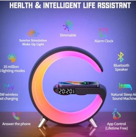 Resim ArtworkAnatolia Sr-s10 Kablosuz Şarj Standı Rgb Ledli Dijital Saatli Alarmlı Radyolu Bluetooth Hoparlör 