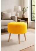 Resim Yuvarlak Puf - 40cm - Welsoft Kumaş - Sarı 