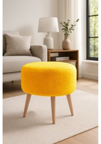 Resim Yuvarlak Puf - 40cm - Welsoft Kumaş - Sarı 