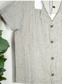 Resim Nanica Kids Erkek Çocuk Çizgili Müslin Kumaş Yarım Kollu Gömlek-15723 KREM 