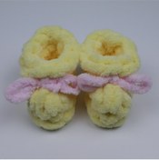 Resim FLOWERS HAND Puffy El Örgüsü Bebek Patiği / Hediyelik /sarı Renk Puffy Bebek Patiği 