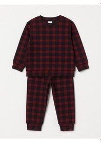 Resim Zekids Erkek Çocuk Kareli Yumuşak Dokulu Pijama Takımı-16049 Bordo 