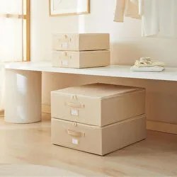 Resim 4'lü Bej Balıksırtı Destekli Hurç Set 2 Adet 31 X 38 X 12 + 45 X 55 X 18 Cm 