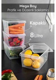 Resim 4 Adet Kapaklı Dolap İçi Buzdolabı Düzenleyici - Organizer Sepet Meyve Sebze Saklama Kabı 8 Lt Şeffaf 