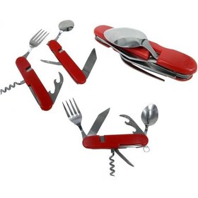 Resim Fonksyonlu Kırmızı Çatal Kaşık Çakı Bıçak Seti Siyah 