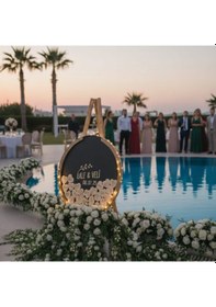 Resim Düğün-nişan- Misafir Hatıra Anı Kutusu-defteri Siyah Mdf Yuvarlak 50 Cm Çapında Şövale Ve Kalem Hediyeli 