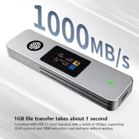 Resim Assess Store Parmak Izi Şifreleme Özellikli M.2 SSD Kutusu Type-C Alüminyum Harici SSD Enclosure 2230 2242 2280 Uyumlu 1000MB/S Hız Silikon Kılıflı Veri Depolama Kutusu ITH18-U124, Gri 