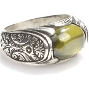 Resim 925 Ayar Gümüş Oval Taşlı Peridot Erkek Yüzük - 552866238 
