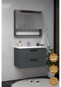 Resim Teta Home Batum 80 Cm Mdf Banyo Dolabı Seti Antrasit 