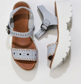 Resim Bueno Shoes Mavi Deri Kadın Dolgu Topuklu Sandalet 01ws7700 