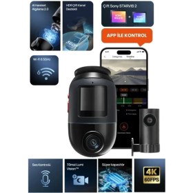 Resim 70MAI Dash Cam Omni X800-2 Ultra Hd 4K Çözünürlük Araç Kamerası , 360° Dönebilen 4K Araç Kamerası,çift 4K Ön ve Arka Kamera RC14 ve 128 GB Sd Kart,süper Algılama Adas,aı Hareket Algılama 2.0 Siyah 
