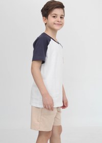 Resim Reglan Cepli Tshirt ve Şort Erkek Çocuk Takım - Turuncu / 3-4 Yaş 