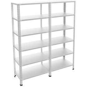 Resim Raf Burada 6 Katlı Duble Galvaniz Çelik Raf - Depo, Arşiv, Kiler, Dosya, Market Rafı-31x60 cm-150 cm-1.00 mm 